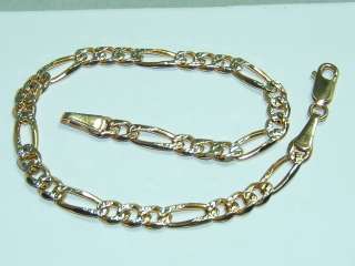 Solid 14K Gold Pave Figaro Bracelet 7 1/4in Very NICE  