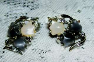   Craft White Gray Grey Lucite Moonglow Thermoset Tulip Earrings  
