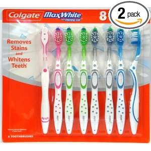 Colgate MaxWhite Toothbrush Full Head, Soft, 8 Count Package (Pack of 