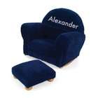   Personalized Blueberry Chenille Upholstered Rocker with White Block