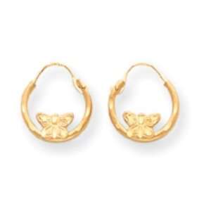  14k Gold Wire Diamond Cut Butterfly Hoop Earrings Jewelry