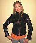 NEW RED TRIMMED FRENCH BLACK LEATHER JACKET SIZE 6 8 ***STEAL***