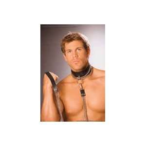 Leather choker with chain and detachable leash Black One Size Leather 