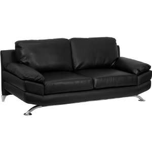   Excel Series Plush Black Leather Sofa with Curved Feet