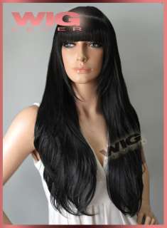61cm Long Wavy Black With Bangs Hair Wig 12201  