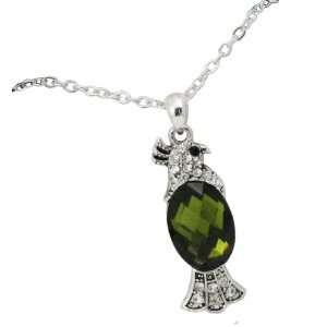  BLING & SPARKLE Green Parrot Crystal & Acrylic Necklace 