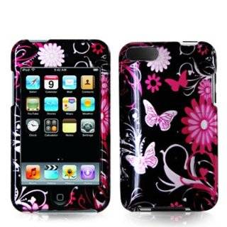 Pink Butterfly Flowers 2D Design Crystal Hard Skin Case Cover for Ipod 