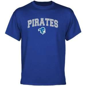  Seton Hall Pirates Royal Blue Logo Arch T shirt: Sports 
