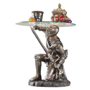   Knight Statue Sculptural Glass Topped Side Table