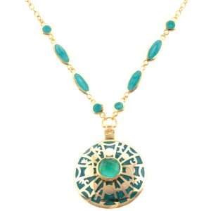  14k Gold Over Sterling Silver Blue Resin Round Pendant Necklace 