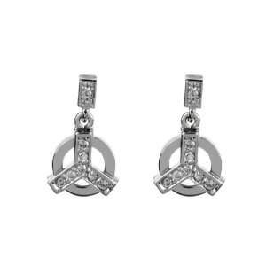   Silver Peace Sign Cubic Zirconia Dangle Earrings .925 (15mm) Jewelry