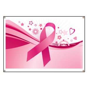  Banner Cancer Pink Ribbon Waves 
