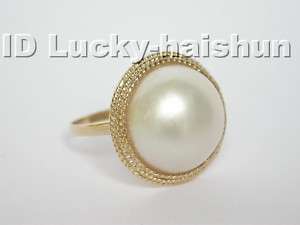 white South Sea Mabe Pearls Rings 14K Solid gold #8  