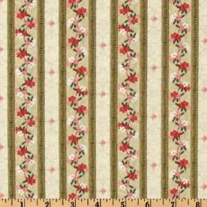  44 Wide Poetic Blossoms Stripes Olive Fabric By The Yard 