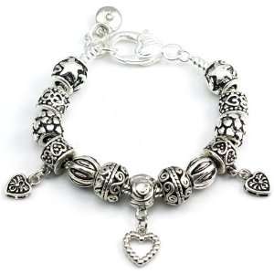  Silver Hearts & Charms Charm Bracelet Jewelry