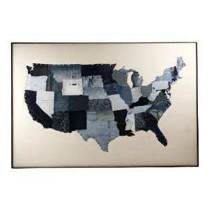  Denim Patchwork US States Frame Wall Art