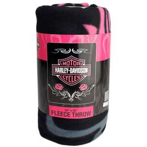 Harley Davidson Pink Rose fleece blanket throw NEW  