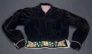 POLISH ethnic velvet jacket with bead embroidery old folk costume 