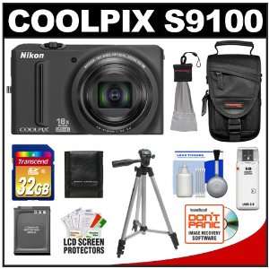  Nikon Coolpix S9100 Digital Camera (Black) with 32GB Card 