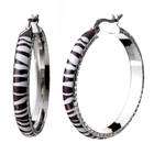 FineDiamonds9 Black & White Stripes Enamel Hoop Earrings In Sterling 