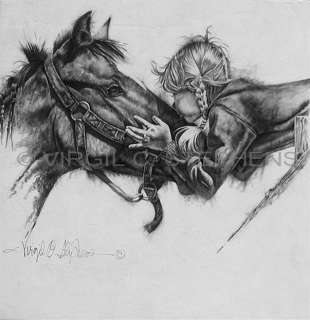   WESTERN PENCIL DRAWING LITTLE GIRL AND HORSE UNCONDITIONAL LOVE PRINT