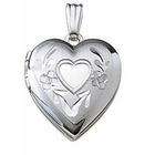   White Gold Hand Engraved Heart Picture Locket, Solid 14k White Gold