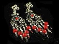  Sterling Silver REAL Red Coral Chandelier Earrings  