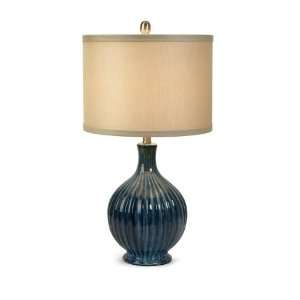   Blue Ridged Ceramic Table Lamp with Cream Drum Shade: Home & Kitchen