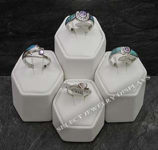 White Leather Ring Column Riser 4pc Set Jewelry Stand   