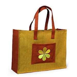  Grehom Shoulder Bag Yellow Flower; Beautiful, Everyday Jute Bag 