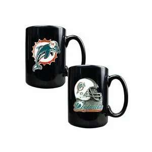 Miami Dolphins 2 Piece Coffee Mug Set (1 Helmet Logo and 1 Primary 