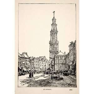 1903 Print Zutphen Tower Gelderland Netherlands Walburgkerk Kerktoren 