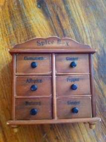 Vintage 6 Drawer Wooden Wood Spice Rack Box Cabinet  