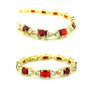 Christmas Gift JEWELRY RED RUBY YELLOW GOLD PLATED TENNIS BRACELET 