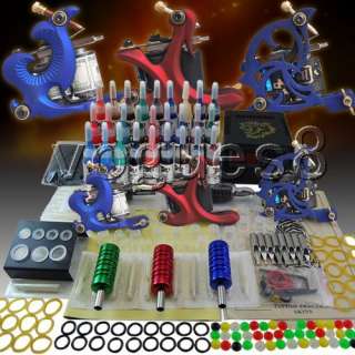 Professional Tattoo Kit 28 color Ink Power Supply 3 Machine Guns Tip 