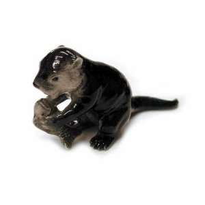 RIVER OTTER Pup Has Fish for Lunch New MINIATURE Porcelain NORTHERN 