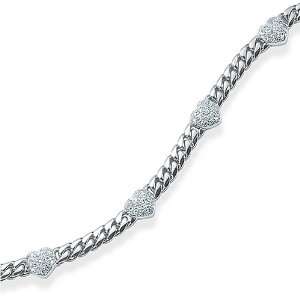  18 Kt White Gold Diamond Heart Bracelet: Jewelry