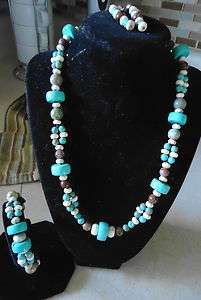 Multi Turquoise Beaded Necklace, Bracelet & Earring Set  