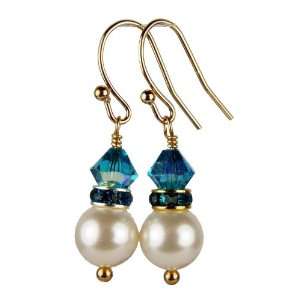 Damali 14K Gold FRESHWATER Pearl Earrings December Blue Zircon Pearl 