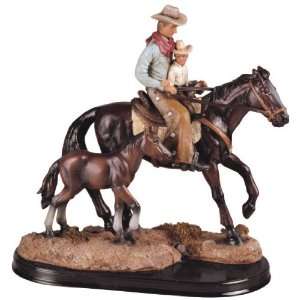 Father & Son Cowboy Western Rodeo Decoration Figurine Statue Sculpture 