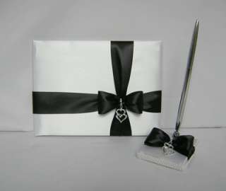 Elegant Heart Charm Black White Wedding Guest Book Pen  