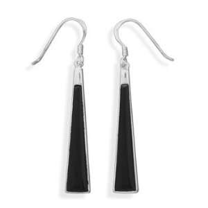  Long Triangle Shape Black Onyx Earrings Sterling Silver 