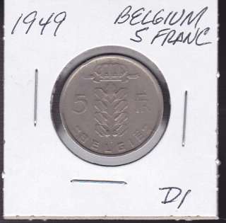 1949 Belgium 5 Franc World Coins  