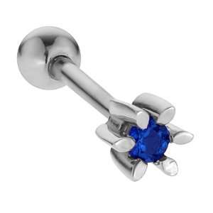   Sapphire Flower 14K White Gold Cartilage Helix Stud Earring: Jewelry