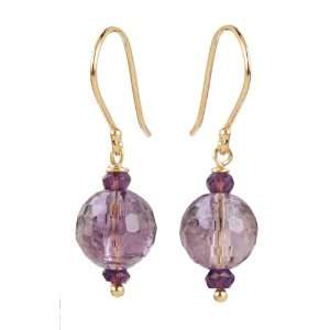 Rose Amethyst 8mm Faceted Round Bead and Rondelle Earrings with Gold 