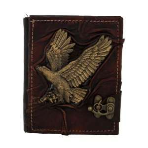  3D Flying Eagle Sculpture on a Brown Handmade Leather 