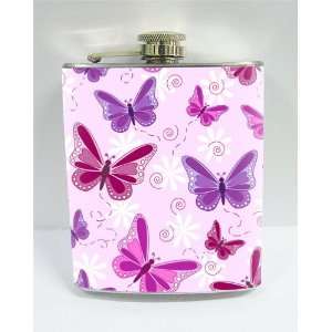 Butterfly Pattern 7 oz Stainless Flask