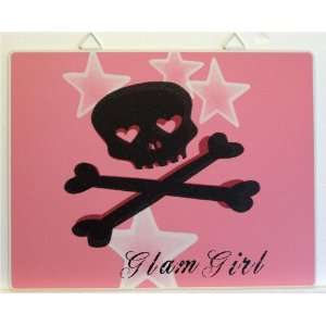  Glam Girl Skull & Crossbones Pink Metal Tin Sign: Home 