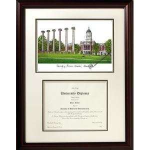 University of Missouri, Columbia Graduate Framed Lithograph w/ Diploma 