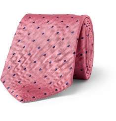 Turnbull & Asser Herringbone Woven Silk Polka Dot Tie
